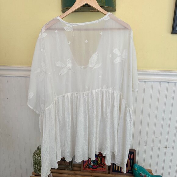 Free People Sheer White Embroidered Tunic Blouse Top Shirt M - Picture 2 of 4